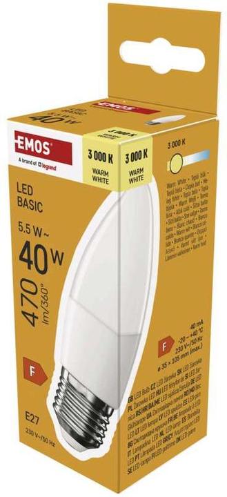 Actual product image Emos LED lamp Basic Candle / E27 / 5.5 W (40 W) / 470 lm / Warm white (E27, 470 lm, 1x)