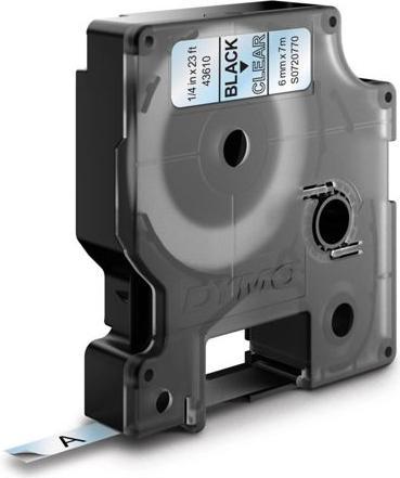 Produktbild Dymo D1 Schriftband 43610 6mmx7.0m schwarz->transp. (0.60 cm, Schwarz, Transparent)