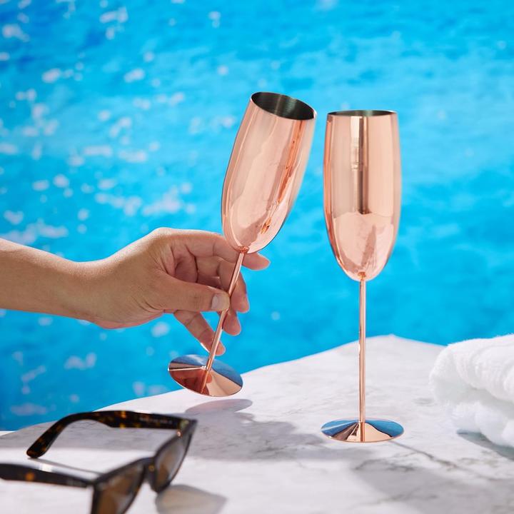 Image du produit Oak & Steel Lot de 2 flûtes à champagne en acier inoxydable or rose (28.50 cl, 2 Verres, Flûtes à champagne)