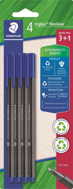 Image du produit Staedtler Fineliner triplus bleu set de 4 pièces retail (Bleu, 4x)