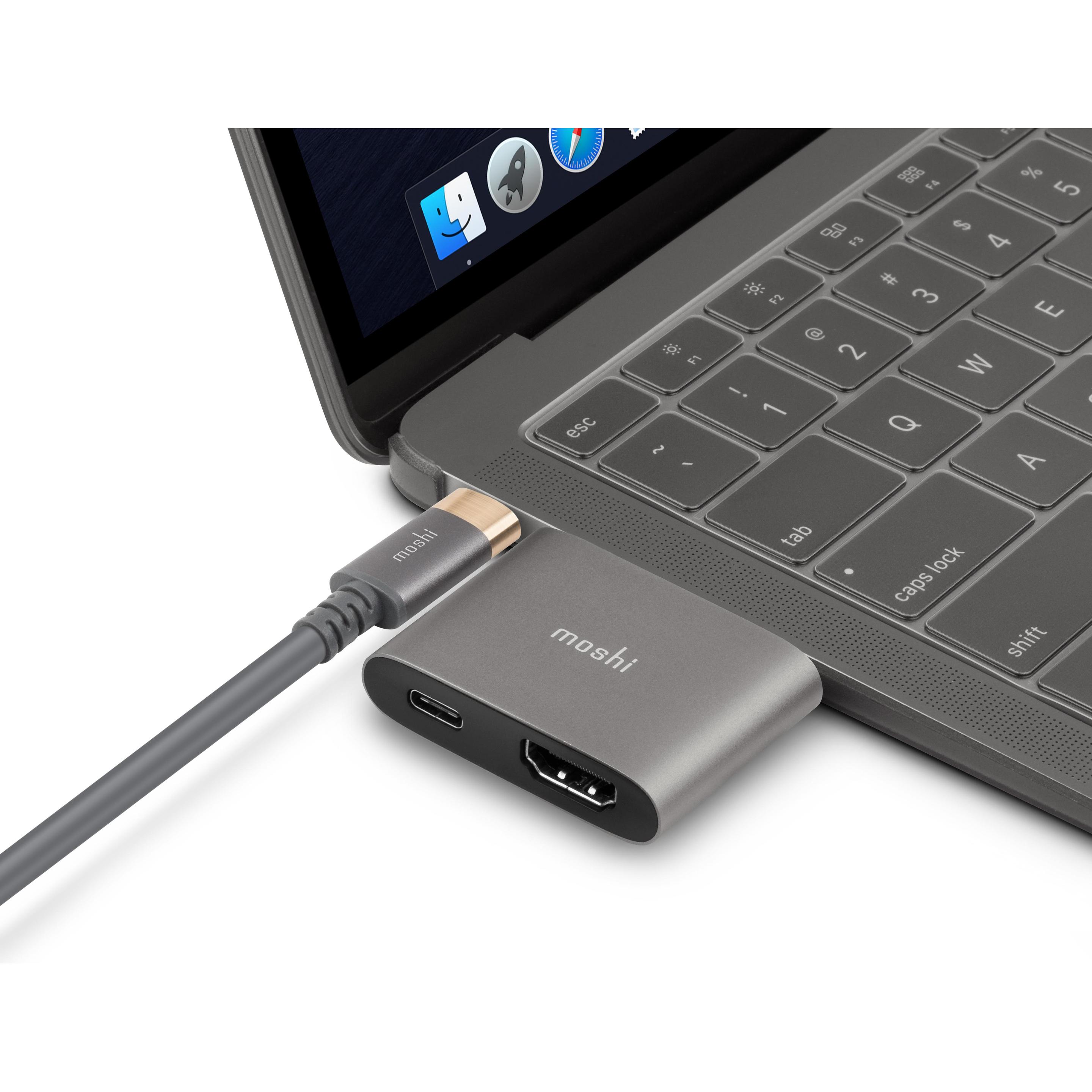 Thumbnail - Moshi Compact USB-C to HDMI Adapter with HDR and USB PD Pass-through Charging - Titanium Gray (0.14 m, HDMI), Video Kabe...