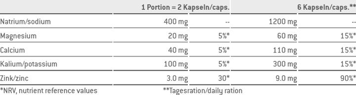 Nährwerte und Zutaten Sponser Salt (1 Stück, Kapseln, 120 g)