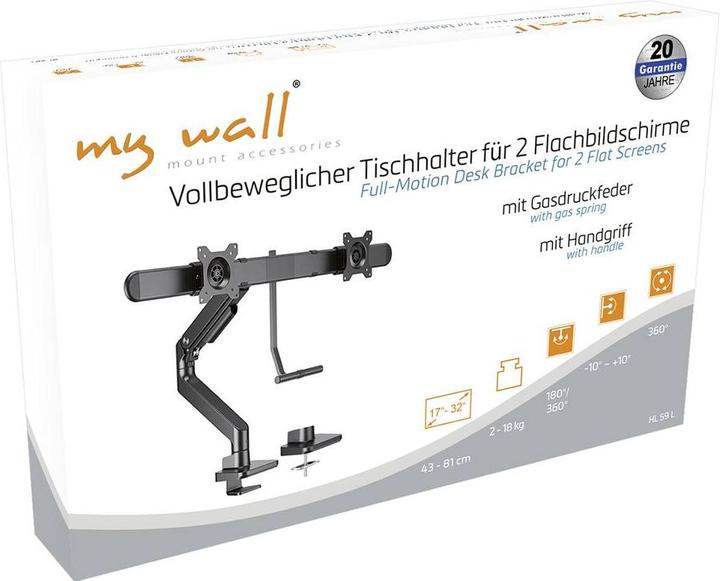 Produktbild myWall My Wall HL59L 1 Stück Monitor-Tischhalterung 43,2 cm (17") - 81,3 cm (32") Schwa (Tisch, 32", 9 kg)