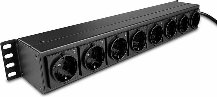 Lindy 1.5U 8-gang Schuko sockets, horizontal PDU with Schuko plug Supplies max. 3500W to 8 devices