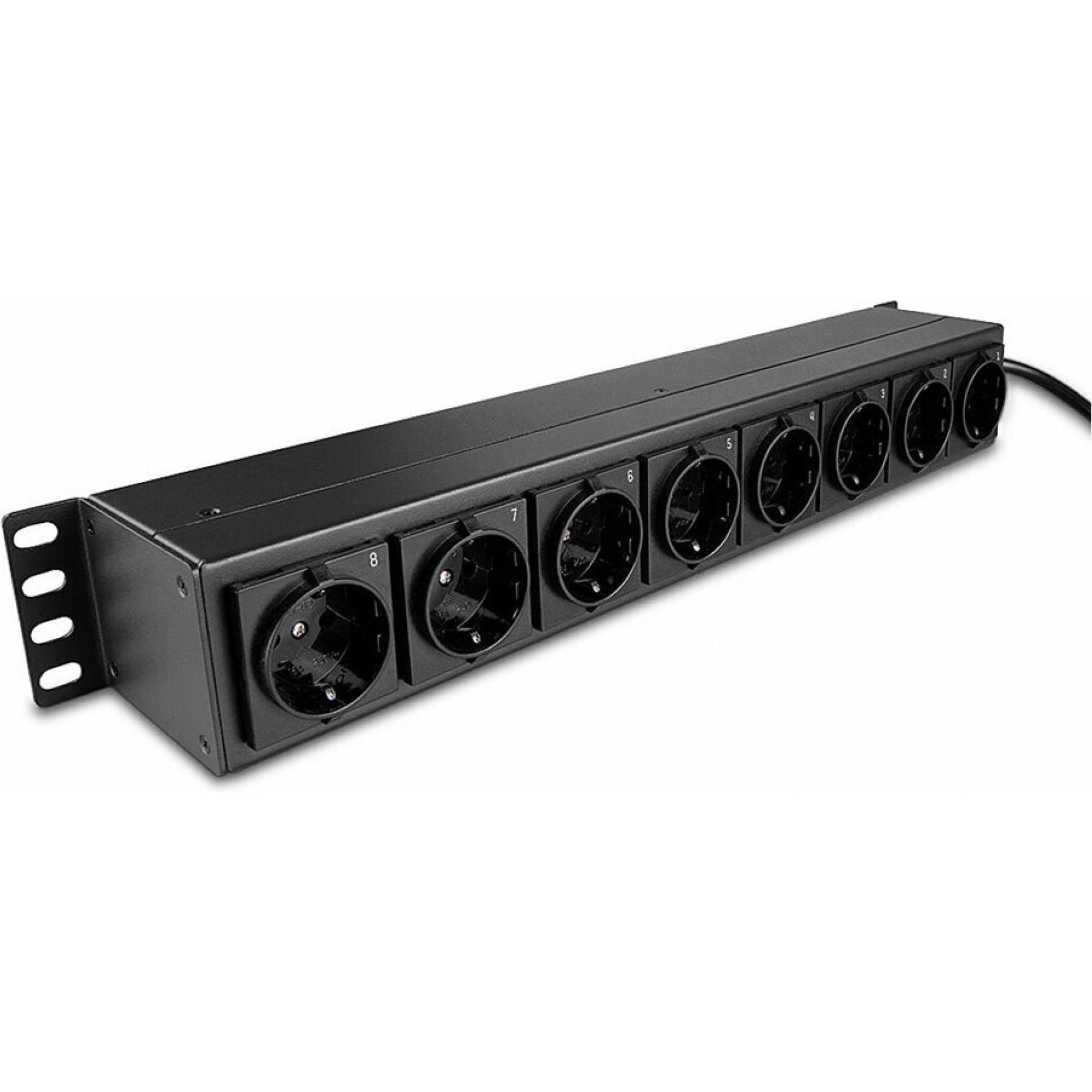 Lindy 1.5U 8-Fach Schuko-Steckdosen, Horizontale PDU mit Schuko-Stecker Liefert max. 3500W an 8 Geräte, USV Zubehör