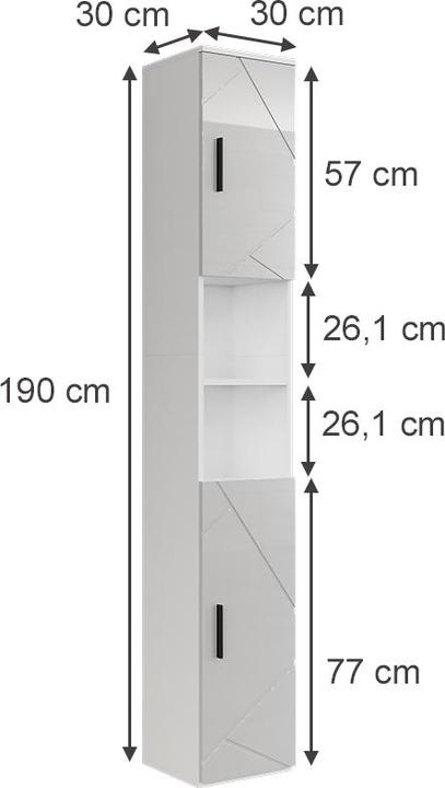 Actual product image Vicco Hochschrank Irma, Weiss/Weiss Hochglanz, 30 x 190 cm mit 2 Türen