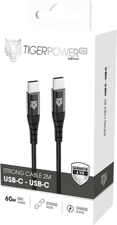 Image du produit Tiger Power Lite Cable Renforce USB-C USB-C 2m Noir (2 m)
