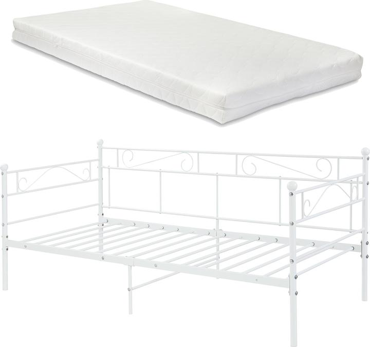 Actual product image En.Casa Metal bed Granada 90x200 cm with cold foam mattress white (90 x 200 cm)