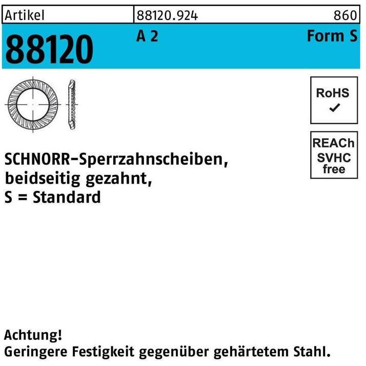Schnorr, Dadi + Rondelle, Rondella di bloccaggio R 88120 entrambi i lati contrassegnati. S12x18x1,1 A 2 100 pezzi
