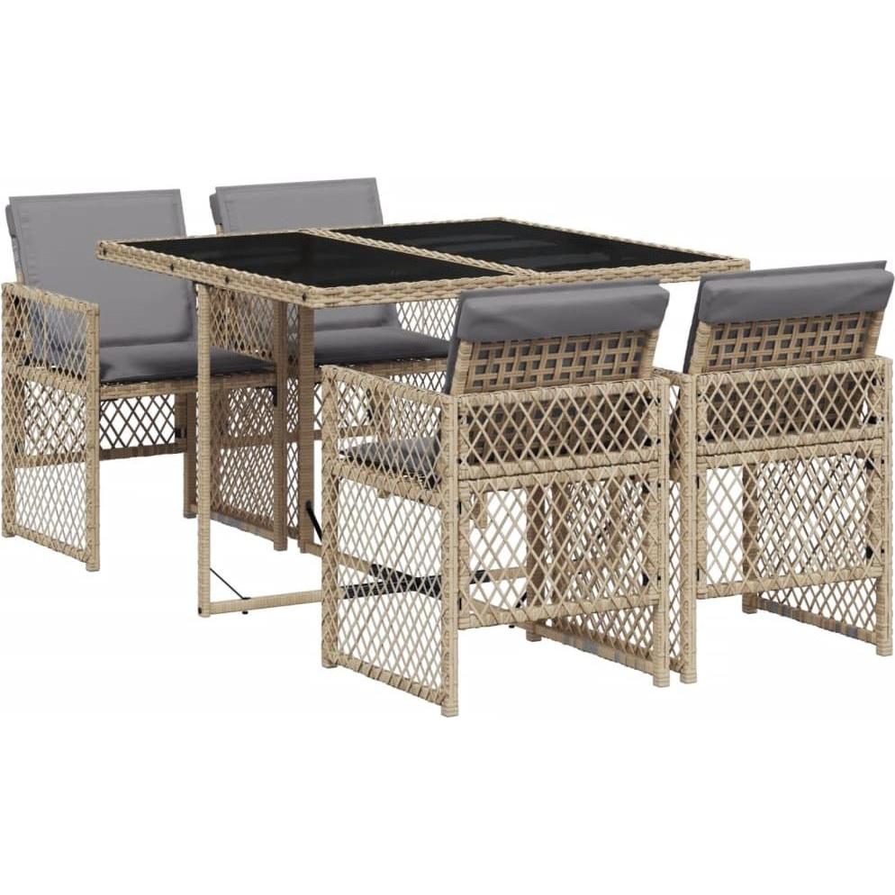 VidaXL, Gartentisch + Balkontisch, Gartenmöbel Essgruppe Gartengarnitur Sitzgruppe 5-tlg. Beige Poly Rattan (110 cm)