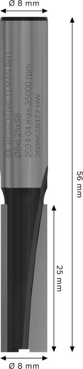 Image du produit Bosch Professional Zubehör Fraise à rainurer 8 mm, D1 8 mm, L 25
