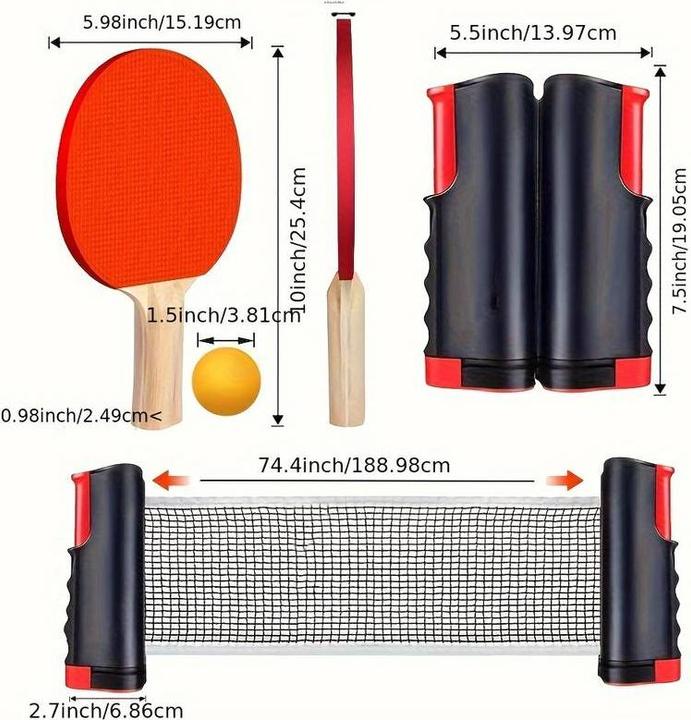 Actual product image PhoneLook Semi-professional ping-pong game set with 6 balls, 2 ping-pong rackets and extendable net