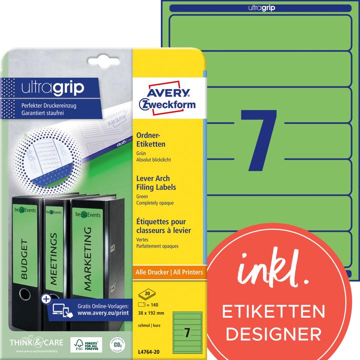 Actual product image Avery L4764-20 labels 38x192mm