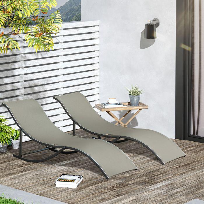 Produktbild Swisshandel24 2er Set Sonnenliege Gartenliegen Stoffliege Relaxliege ergonomisch Aluminium Texteline Hellgrau 165 (165 cm)