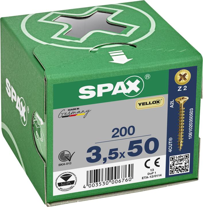 Produktbild Spax Senkmultikopf Kreuzschlitz Z2 Vollgewinde Yellox (200 Schrauben pro Stück)