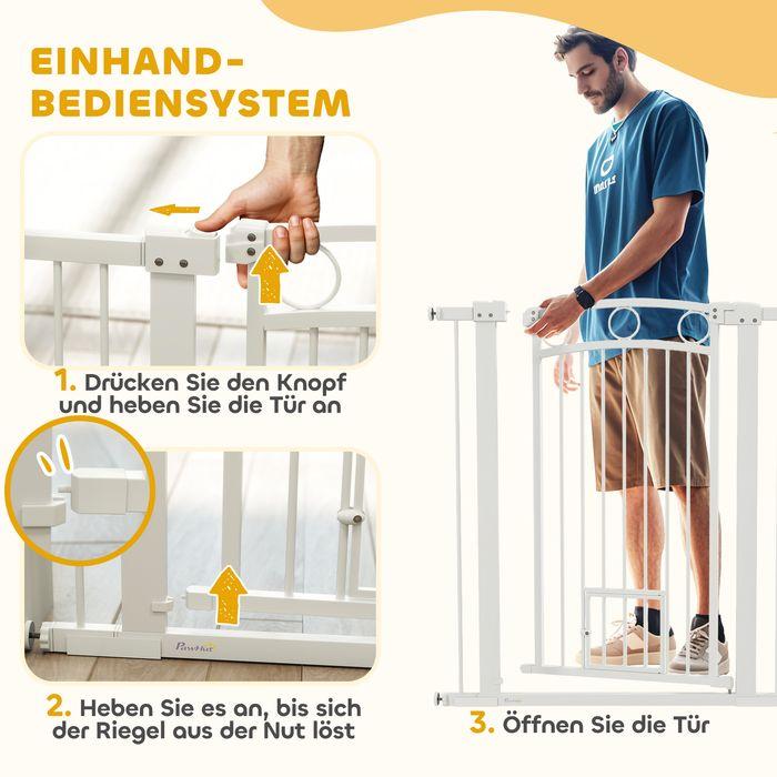 Actual product image Swisshandel24 Türschutzgitter Hund, 76-104 cm Absperrgitter ohne Bohren, mit Katzentüre, Treppengitter, weiss