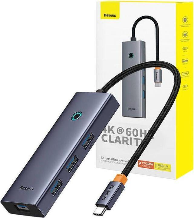 Produktbild Baseus 6in1 Hub UltraJoy USB-C für HDMI4K@60Hz+4xUSB 3.0+PD (Space Grey) (6 Ports)