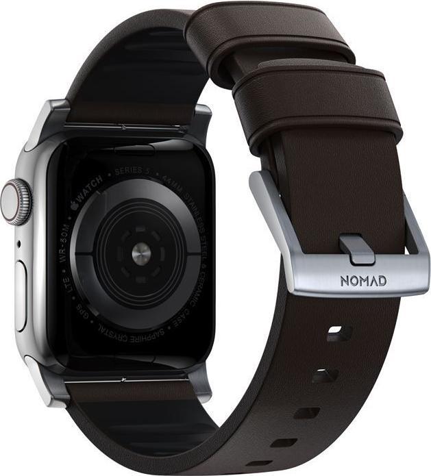 Actual product image Nomad Active Band Pro -nahkaranneke, Apple Watch 49 / 45 / 44 /, hopea/ruskea (20 mm, Leather, Stainless steel)