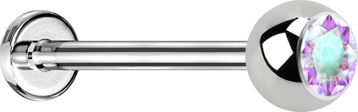 Produktbild Star Piercing Micro Labret silber mit Kugel und Kristall multicolor (Chirurgenstahl 316L, ohne Messing)