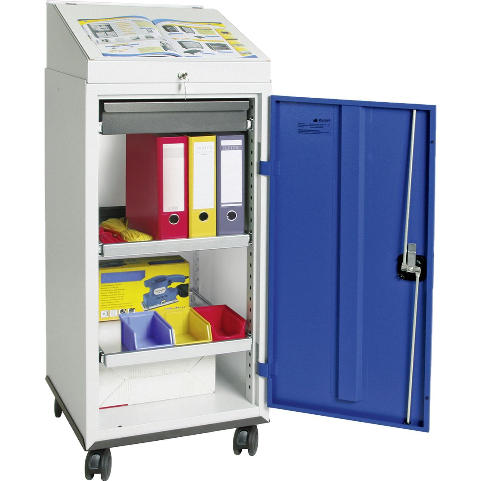 Stumpf & Kossendey, Werkstattschrank, Werkzeugschrankset mit Pultaufsatz H1310xB500xT500mm lichtgrau/enzianblau (50 cm, ...