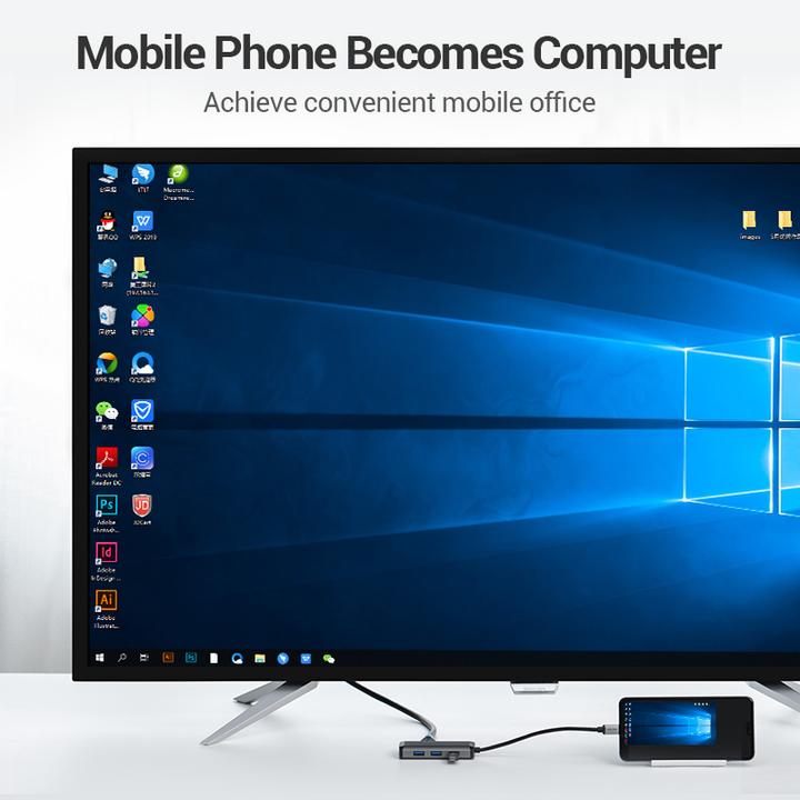 Actual product image Vention USB-C Docking Station to HDMI, 3x USB3.0, RJ45, PD 0.15m CNCHB, grey (USB-C, 5 Ports)