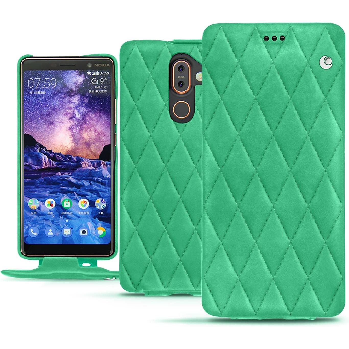 Noreve Lederschutzhülle vertikal (Nokia 7 Plus), Smartphone Hülle, Grün