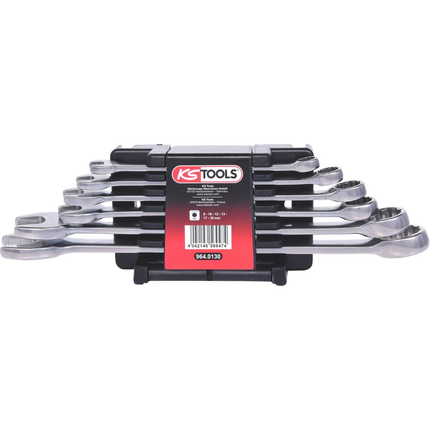 KS Tools, Schraubenschlüssel, EDELSTAHL Ringmaulschlüssel-Satz, 15° Gabelstellung, 6 Teile (19 mm, 8 mm, 10  mm, 14 mm, ...