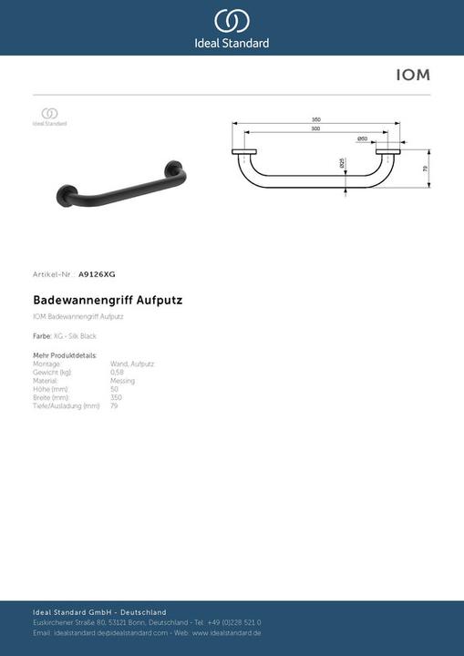 Produktbild Ideal Standard Wannengriff IOM 350mm