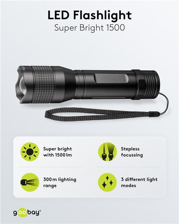 Produktbild Goobay LED-Taschenlampe Super Bright 1500 (17.10 cm, 1500 lm)
