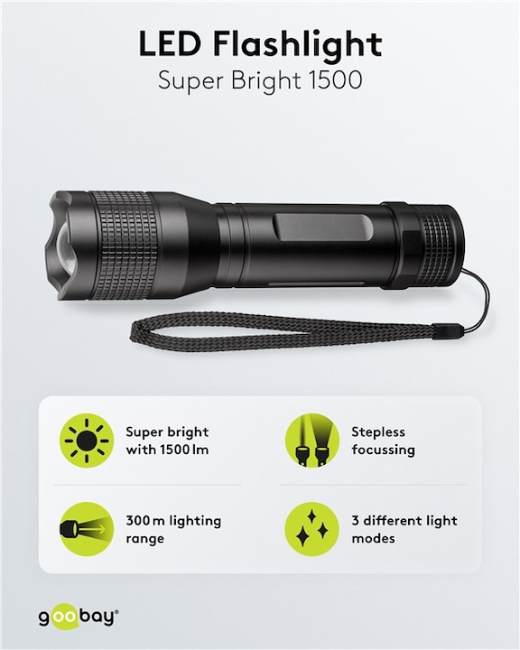 Produktbild Goobay LED-Taschenlampe Super Bright 1500 (17.10 cm, 1500 lm)
