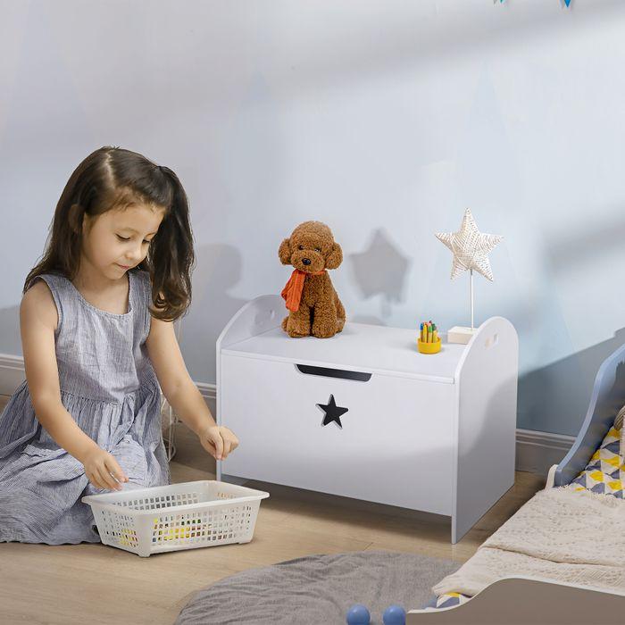 Immagine prodotto Swisshandel24 Scatola per giocattoli Scatola per bambini Cassapanca con cerniera di sicurezza MDF bianco 62 x 40