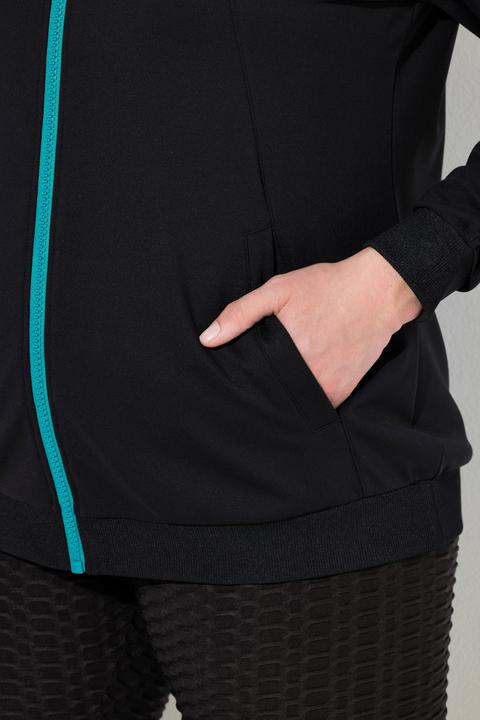 Immagine prodotto Ulla Popken Giacca di felpa con fascia arricciata sulle maniche, cappuccio e zip a cursore doppio (42, 44)