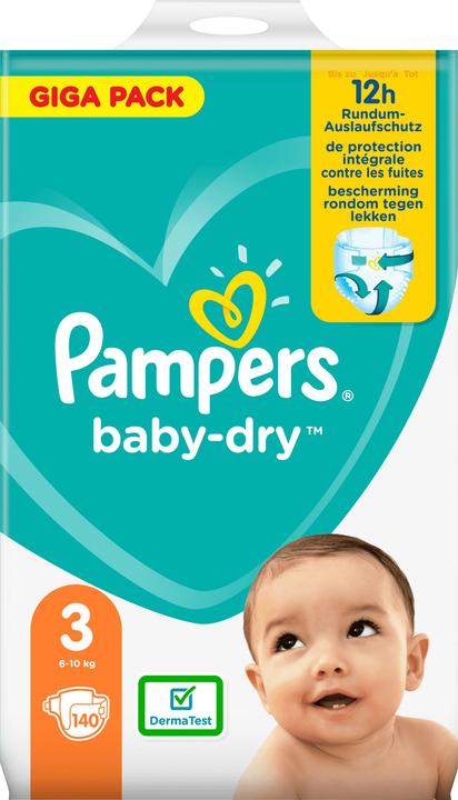 Produktbild Pampers Baby-Dry Grösse 3, 140 Windeln (Gr. 3, Halbmonatsbox, 140 Stück)