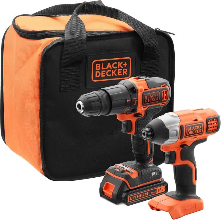 Productafbeelding Black & Decker BLACK+DECKER ZESTAW 18V WKRĘTARKA + ZAKRĘTARKA 1x1,5Ah + TORBA (Klopboormachine, Slagschroevendraaier)