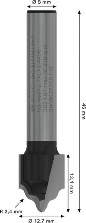Produktbild Bosch Professional Zubehör Kantenformfräser H, 8 mm, R1 2,4 mm, D 12,7 mm, L 12,4 mm, G 46 mm