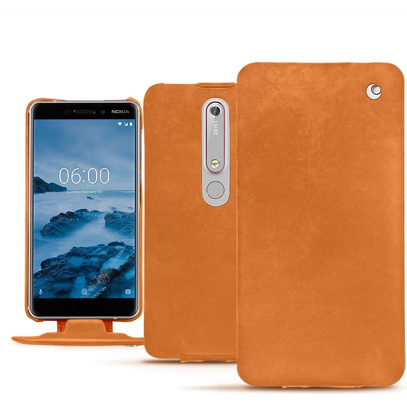 Noreve Lederschutzhülle vertikal (Nokia 6 (2018)), Smartphone Hülle, Orange
