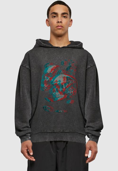 Produktbild Merchcode HIM - 3D Skulls and heartagrams Acid Washed Oversized Hoody - 197975 (M)