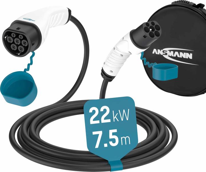 Actual product image Ansmann 1900-0120 Car Charging Cable 22kW Type2 7,5m (Type 2, 22 kW, 7.50 m)