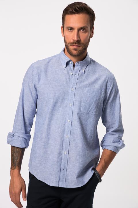 Image du produit JP1880 Chemise en lin mélangé. Manches longues et col à pointes boutonnées - coupe Modern Fit (4XL)