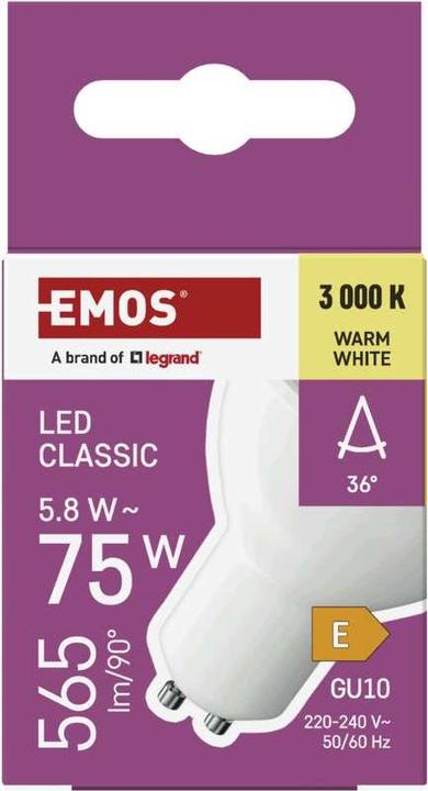 Produktbild Emos LED Lampe Classic MR16 Weiss/ GU10 / 5,8 W (75 W) / 565lm / WarmWeiss (GU10, 565 lm, 1x)