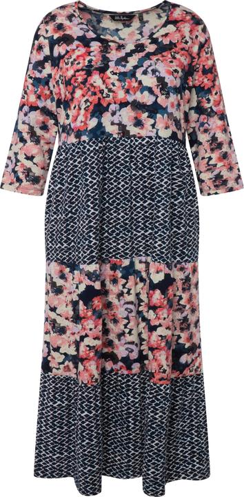 Image du produit Ulla Popken Robe trapèze longueur midi à col rond et manches 3/4, motif rayé (50, 52)