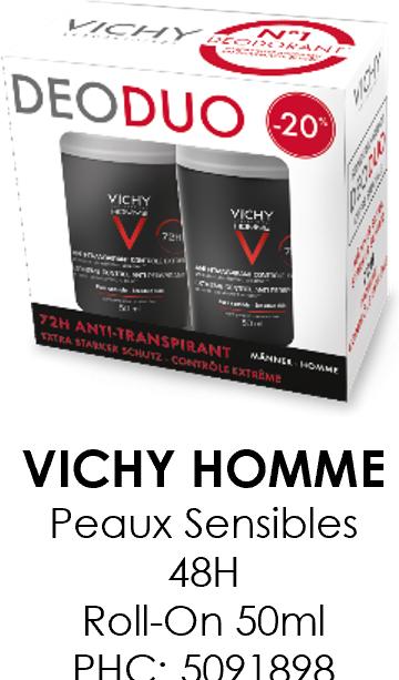 Image du produit Vichy Homme déo peau sensible 48h duo -20% (Roll-on, 50 ml)