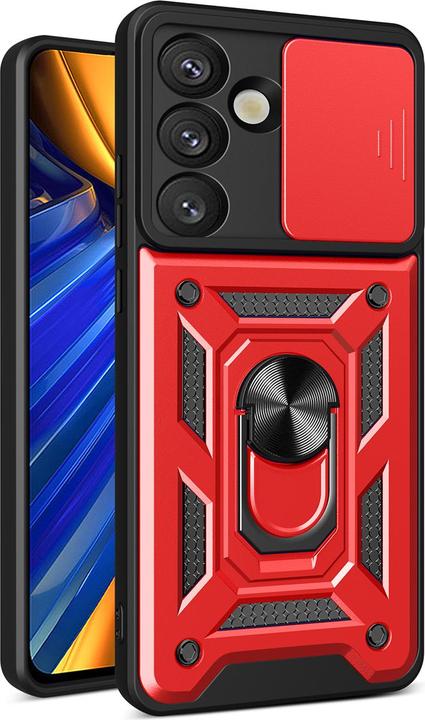 Actual product image Hurtel Hybrid Armor Camshield-Hülle mit Kameraabdeckung und Metallring für Samsung Galaxy S25 – rot (Samsung Galaxy S25)