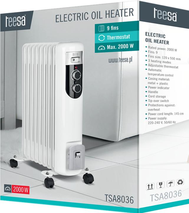 Actual product image Teesa TSA8036 Electric Oil Heater White 2000 W (2000 W)