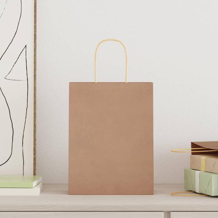 Actual product image vidaXL Kraft paper bags 250 pcs. with handle brown 22x11x28 cm paper bag (250x)