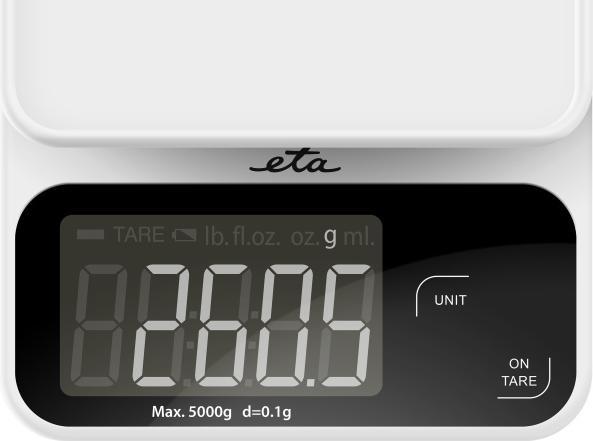 Immagine prodotto ETA ETA677090000 POPPI Digital kitchen scale, Maximum load 5 kg, Accuracy 1 g, White