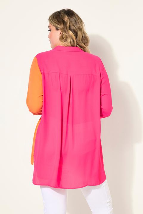 Actual product image Miamoda Long-Sleeve A-Line Color Block Satin Blouse (48)