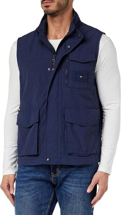 Tommy Hilfiger Iconic Timeless Woven Vest with Three Flap Pockets and Water-Repellent Comfort (L)