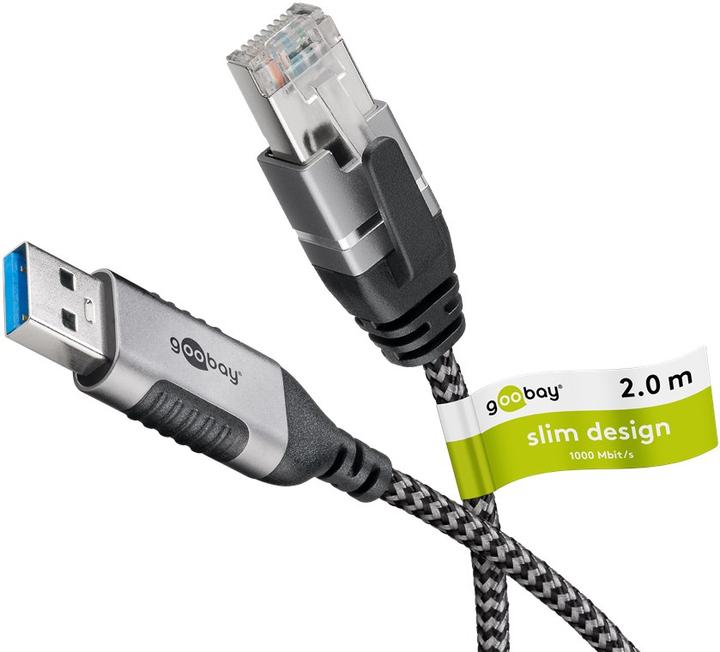 Goobay Ethernet cable USB-A 3.0 to RJ45, Slim, 2 m (USB 3.0, RJ45 (1x))
