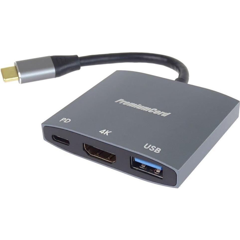 PremiumCord Adattamento USB-C na HDMI, USB 3.0 a PD (USB-C), Adattatore dati + video